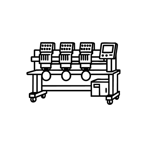 Line drawing of a commercial embroidery machine