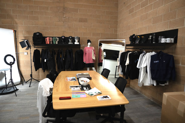 Consultation room with fabric samples at Blink Threads