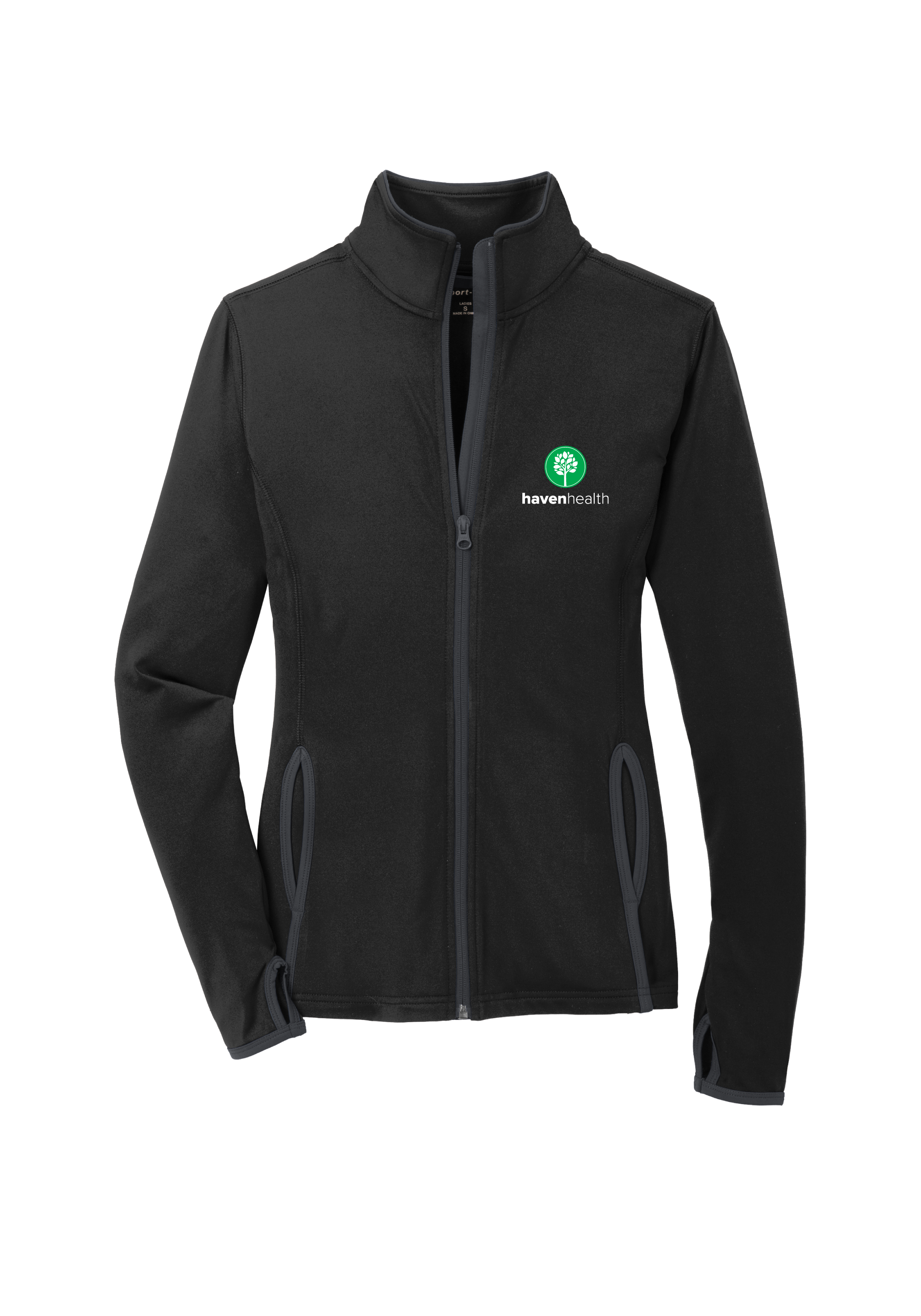 HAVEN HEALTH - Sport-Tek® Women's Sport-Wick® Stretch Contrast Full-Zip Jacket (BLACK / CHARCOAL GREY)