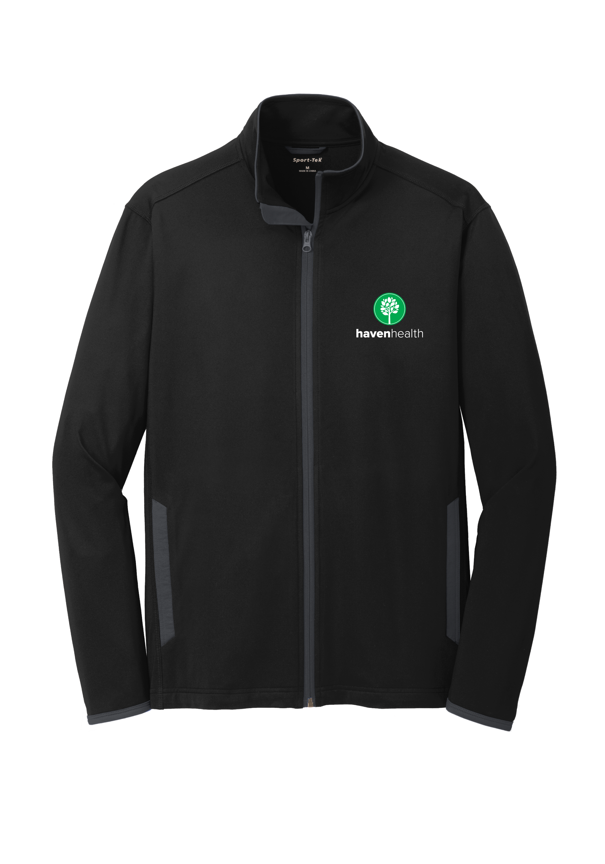 HAVEN HEALTH - Sport-Tek® Men's Sport-Wick® Stretch Contrast Full-Zip Jacket (BLACK / CHARCOAL GREY)