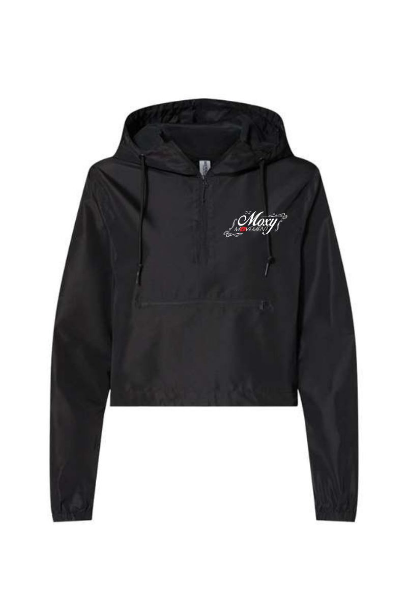 Moxy Lightweight Quarter-Zip Pullover Crop Windbreaker - SOLID BLACK