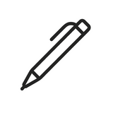 Black line drawing of a pen on a white background