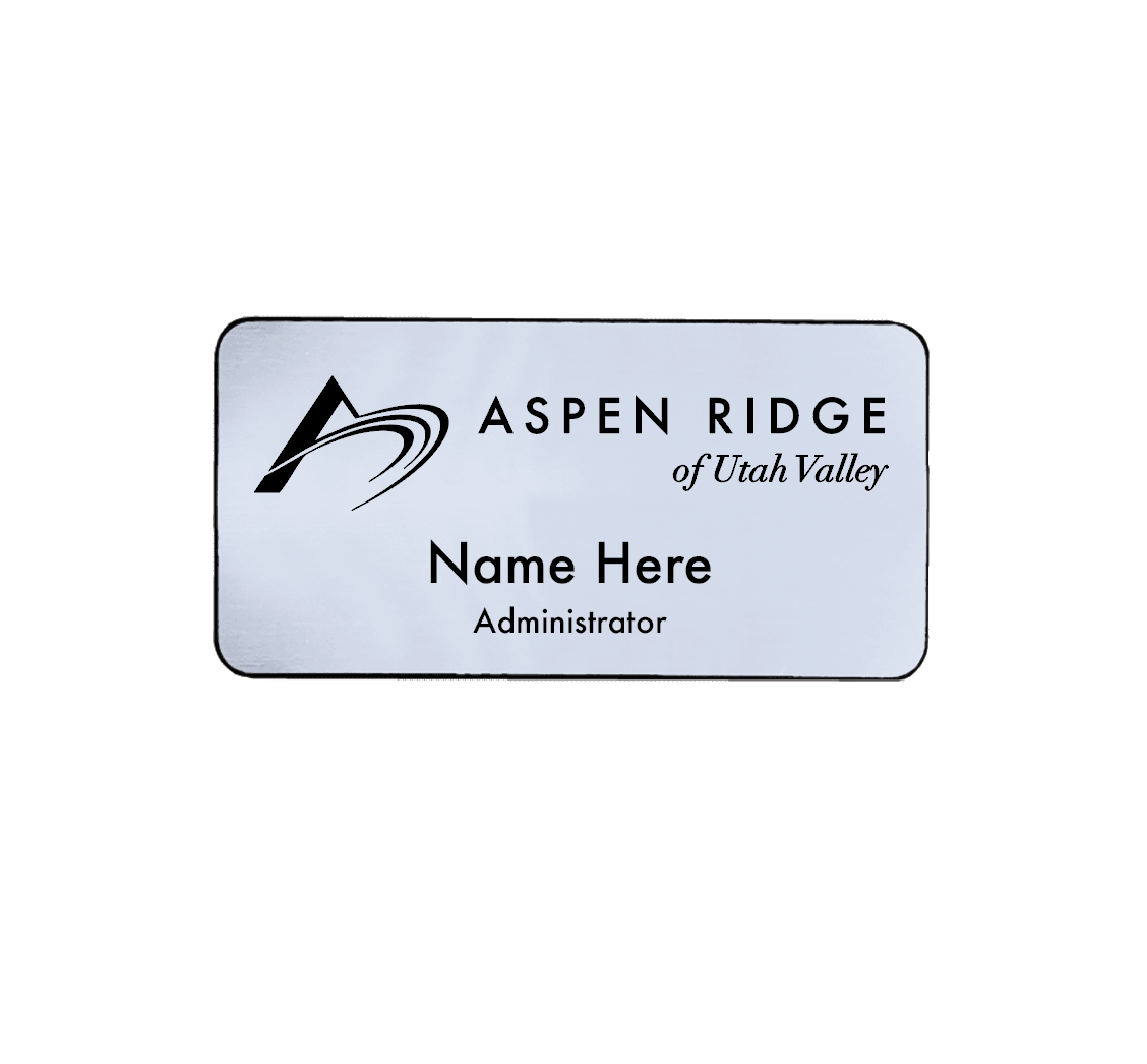 3" x 1 1/2" Brushed Silver/Black Round Corner Plastic Badge