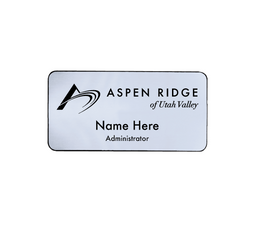 3" x 1 1/2" Brushed Silver/Black Round Corner Plastic Badge
