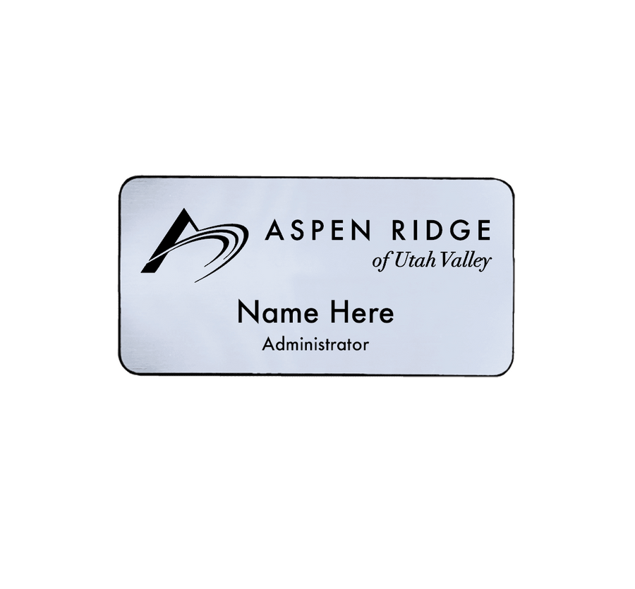 3" x 1 1/2" Brushed Silver/Black Round Corner Plastic Badge