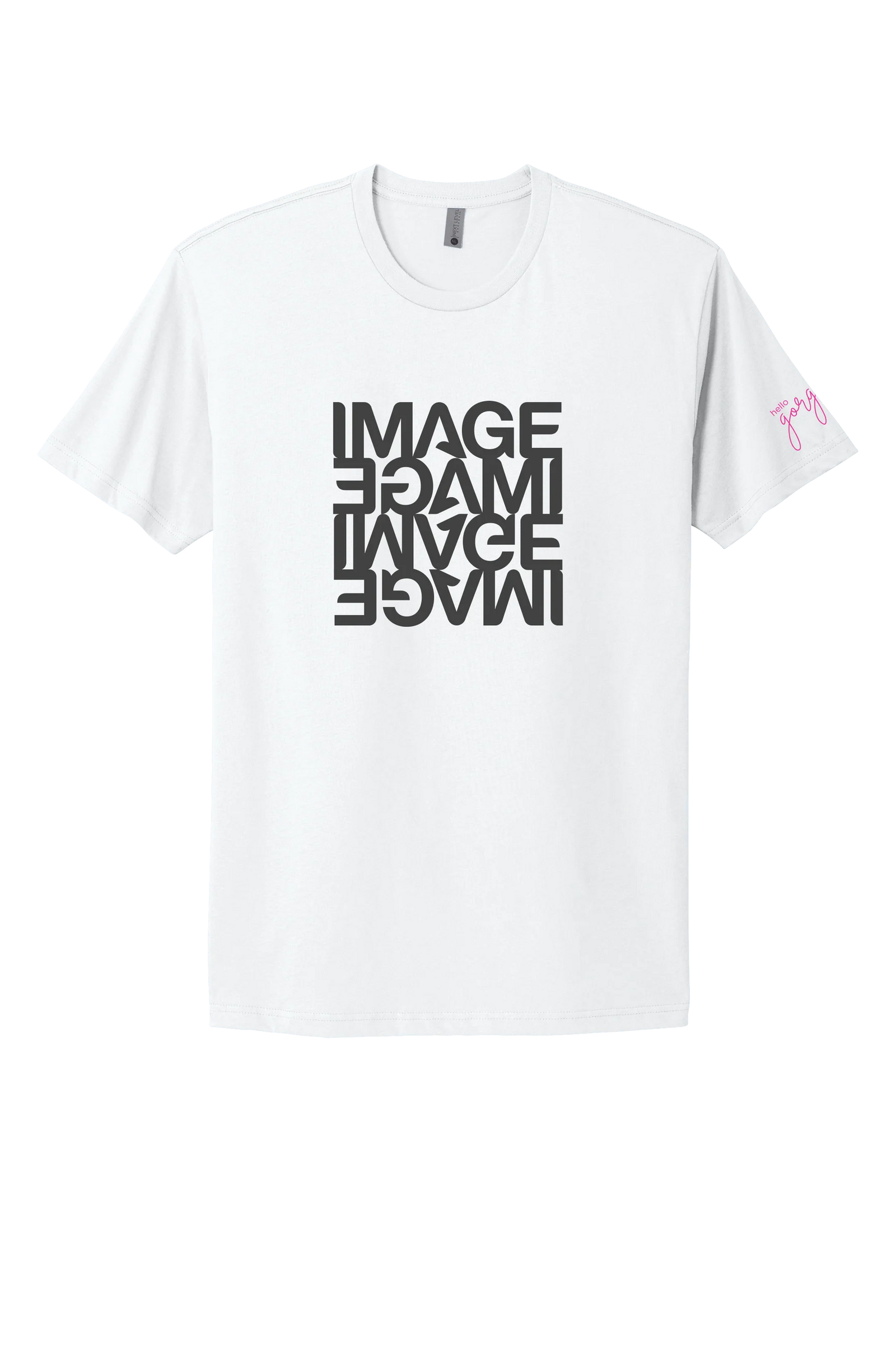 White IMAGE T-shirt (Pink 'Hello Gorgeous' Sleeve)